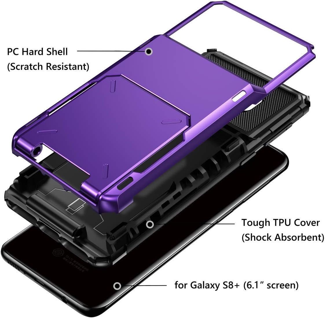 Vofolen Case for Galaxy S8 Plus Case Wallet 4-Slot Pocket Credit Card ID Holder Scratch Resistant Dual Layer Protective Bumper Rugged Rubber Armor Hard Shell Cover for Samsung Galaxy S8 Plus Purple