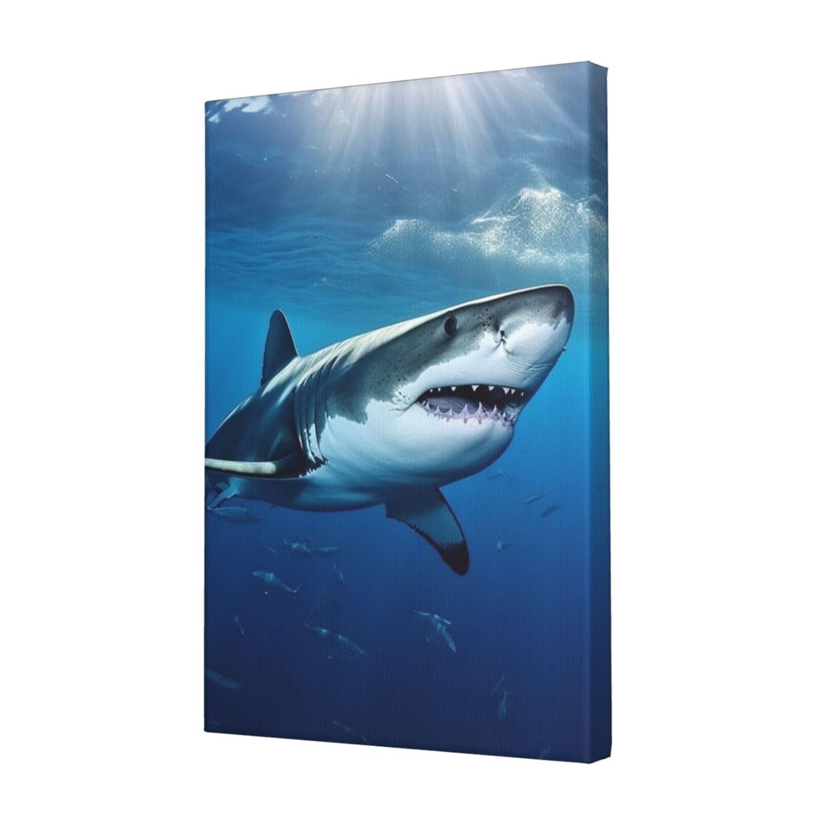 KLOPH Ocean Sea Animal Shark Canvas Wall Art for Living Room 12"x18" Modern Artwork Painting for Bathroom Hanging Canvas Prints Aesthetic Wallart for Bedroom Kitchen Office Wall Decor