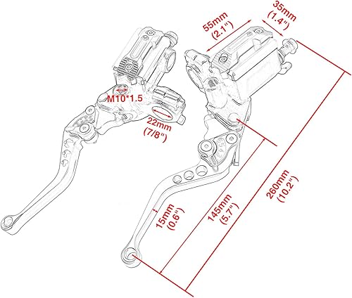 Miniatura 3 de Palanca universal de embrague de freno hidráulico CNC de 78 pulgadas de 0.866 in, bomba doble maestra, con interruptor de advertencia, soporte de