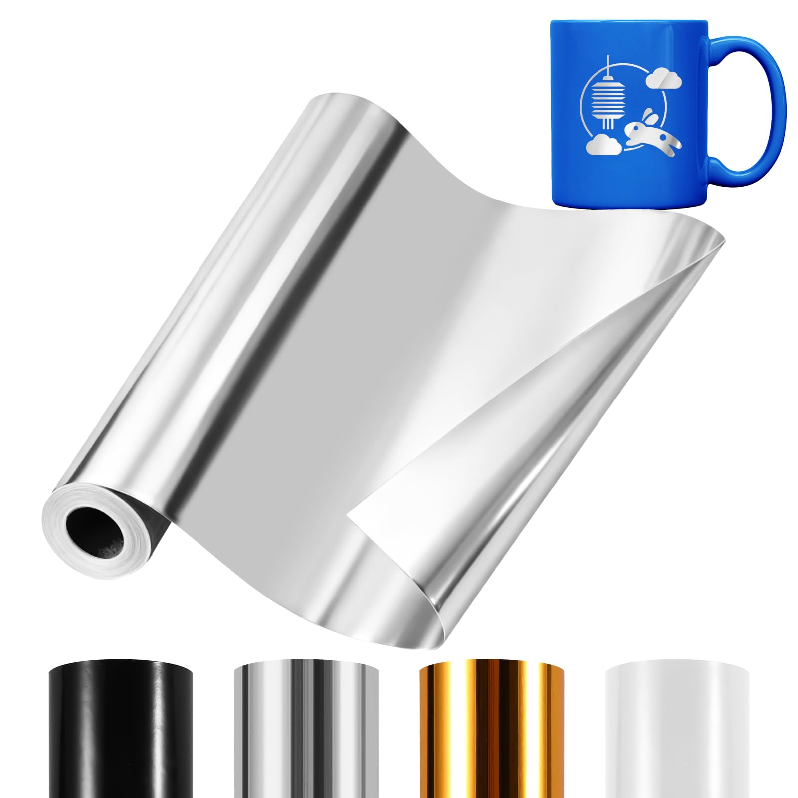 Withosent Vinylfolie Plotter Silber, 30 cm x 457,2 m Plotterfolie Vinyl Permanente Selbstklebend, Vinylfolie Silber mit Rückseite für as Tassen Fenster DIY Dekoration