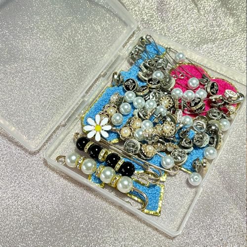Image of Silver Shoe Charms for Sneakers 100PCS Pink Heart Design with Rhinestone & Pearl Safety Pin Brooches DIY Accessories for Women Teens Socks and Clothes Decor
