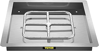 VEVOR Drop in Fire Pit Pan, 18" x 18" Square Fire Pit Burner, Stainless Steel Gas Fire Pan, Fire Pit Burner Pan w/ 1 Pack Volcanic Rock Fire Pit Insert w/ 90K BTU for Keeping Warm w/Family & Friends