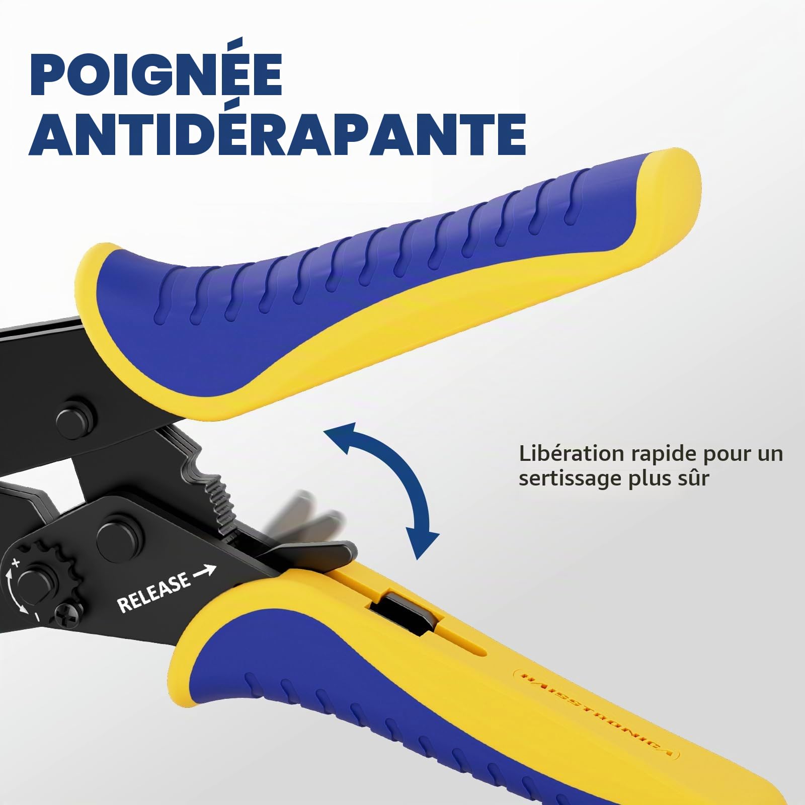 Haisstronica Pince à Sertir pour Cosses Isolées 0,5–6 mm² (AWG22–10), Outil à Cliquet pour Cosses en Anneau Isolées, Connecteurs de Câble et Raccords, Pince à Cosses à Cliquet