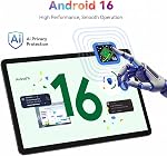 Tablet 2026, Android 16 Tablet with Keyboard, 24GB +256GB/2TB, Android 16 with Gemini Ai, 10 inch Tablet with 5 Year Warranty, 8MP AI Camera, Widevine L1, WIFI6, GPS, Fast Charge, T606 Octa-Core