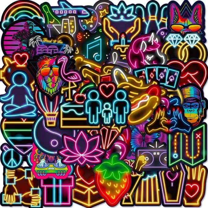 SHIVOID® Vinyl Pack of 51 Graffiti Lamp Neon Stickers for Laptop, Journal, Bike Helmet, Diary, Guitar, Mobile (B0D16ZZ36Y) Amazon Price History, Amazon Price Tracker
