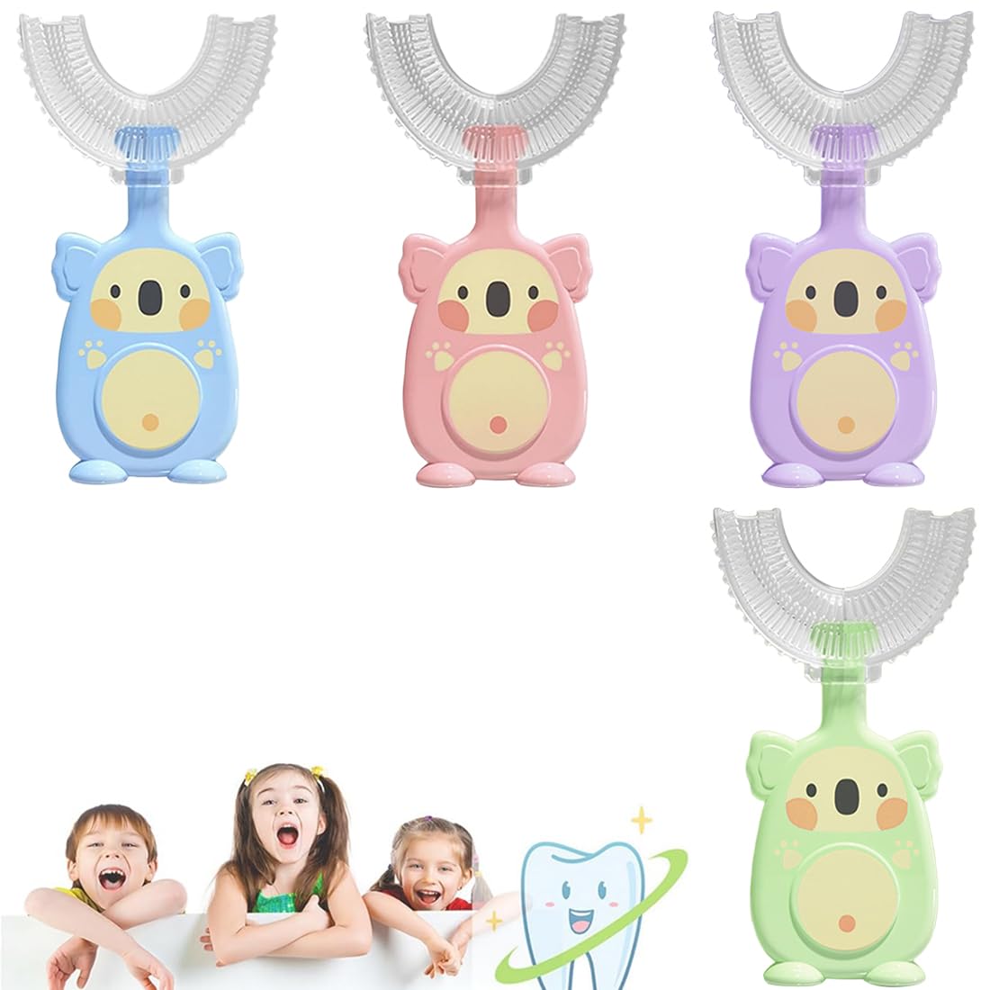 4 Pezzi Spazzolino per Bambini, a Forma di U, 360 Gradi per la Pulizia Orale,Setole in Silicone in Silicone Morbido per Uso Alimentare, per l'igiene Orale,Spazzolino Neonato(2-6 Anni)