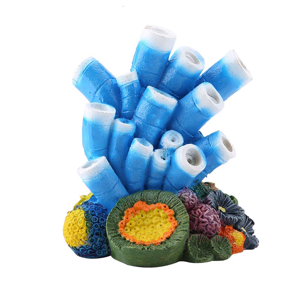 Garosa Décoration Aquarium Corail Coloré avec Étoile de Mer et Pierre Bleue Cachette Sécurisée pour Poissons Résine Non Toxique Idéal pour Aquarium d'eau Douce