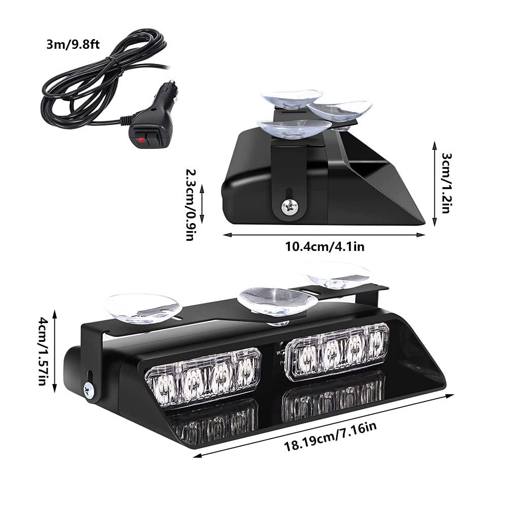 Baceyong 1 par de luces estroboscópicas LED para salpicadero, luces estroboscópicas de emergencia 2 en 1 para vehículos, luces intermitentes de seguridad con ventosas, luces interiores para parabrisas