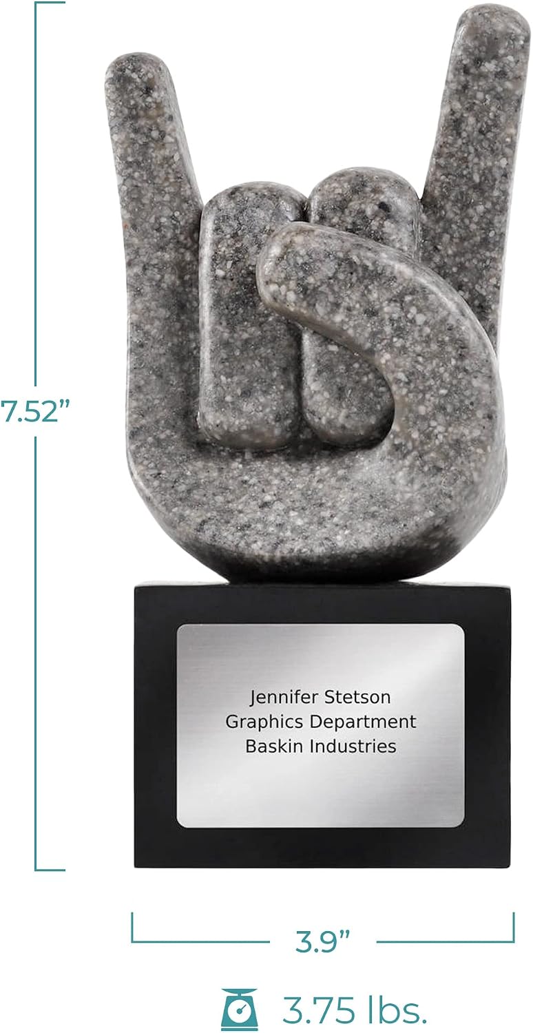 Baudville Custom Engraved Rock Star Trophy Award - Carved Gray Stone on Black Resin Base - Comes with Elegant Black Gift Box