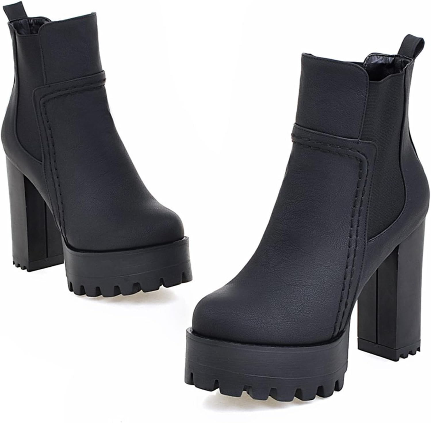Gicoiz Women Stylish Chunky High Heels Chelsea Biker Boots Platform