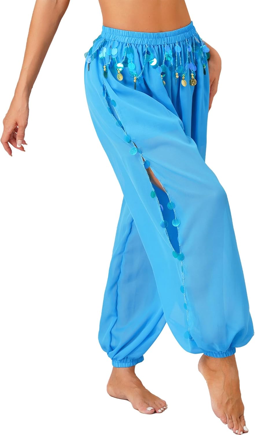 Linjinx Women Ladies Sequins Belly Dance Costumes India Arabian Stage Coins Harem Pants Trousers