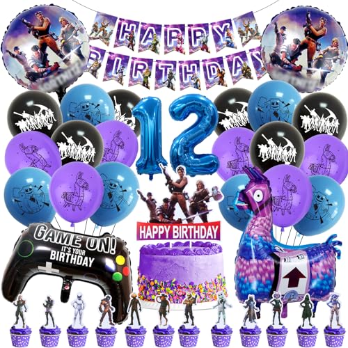48 Piezas Adornos Fortni Cumpleaños, Videojuego Decoración, Game Fiesta, Globos, Videojuegos Globos, 12 Años