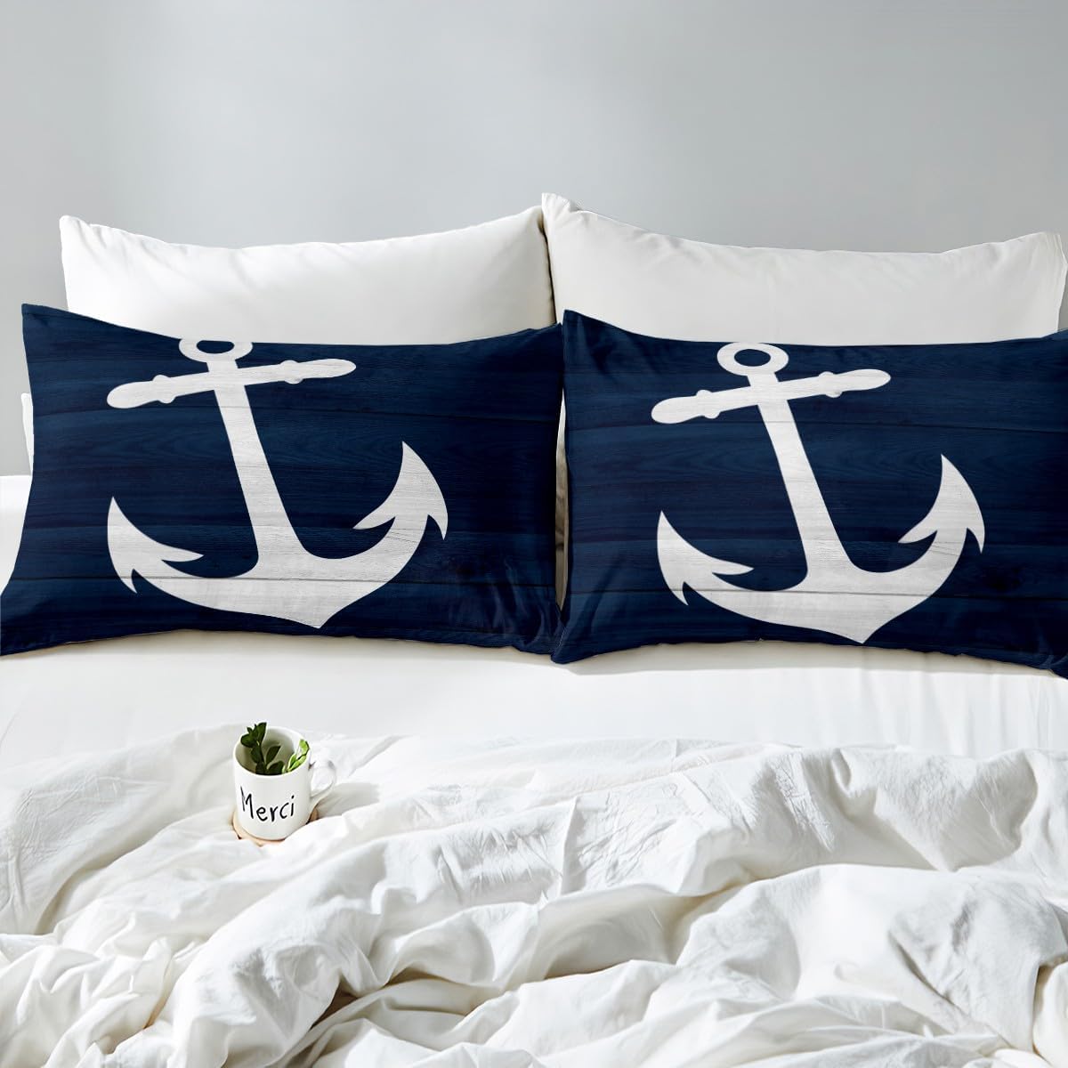 jejeloiu Kids Anchor Decor Bedding Set Full Size Nautical Themed Duvet Cover for Boys Girls Teens Bedroom Decor Ocean Comforter Cover(No Comforter) Soft Coastal NavyBlue with 2 Pillow Case