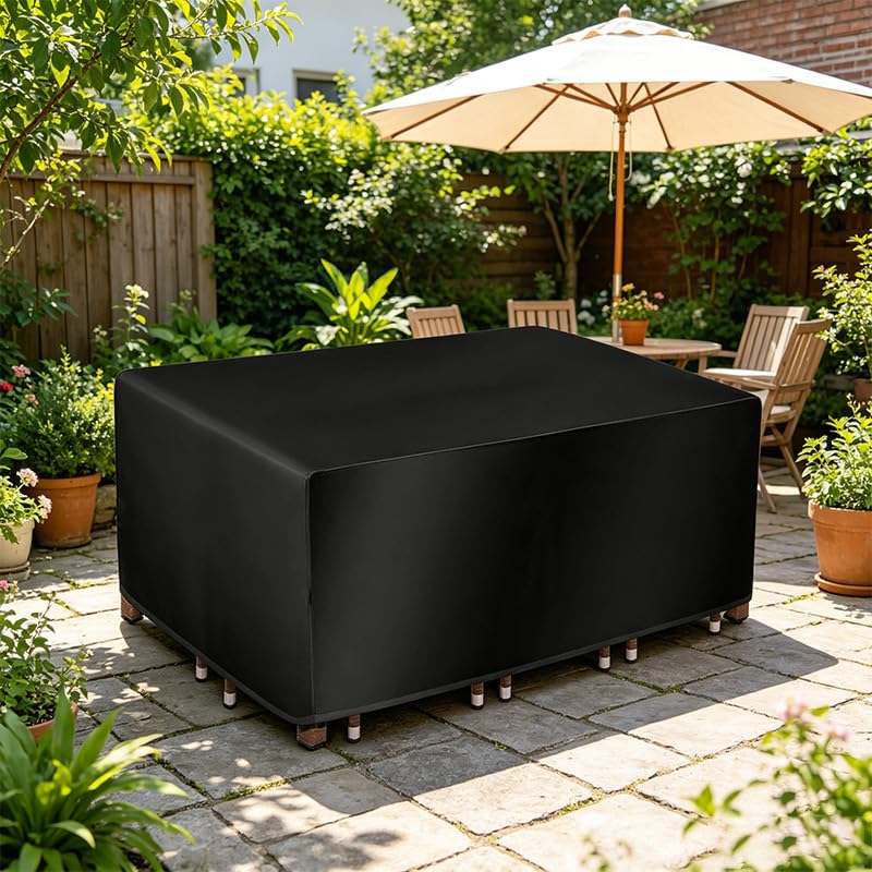 Large Garden Furniture Covers 220x200x70cm/Length x Width x Heigh Outdoor Table Cover, Garden Table Covers Waterproof With Adjustable Drawstring, Windproof, Tear Resistant, Heavy Duty 420d Oxford