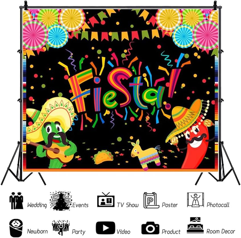 Mexican Fiesta Backdrop 10x8ft Cinco De Mayo Summer Luau Photo Background for Photography Theme Party Decorations Portrait Photoshoot Studio Photo Booth Props