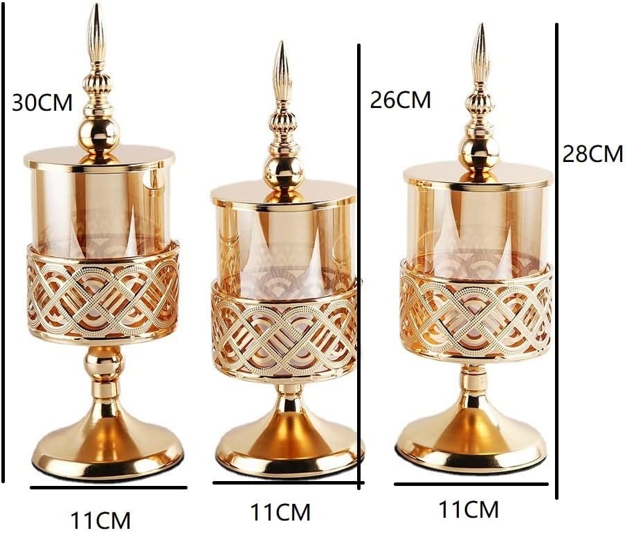 Gold Votive Candle Holders 11cm Diameter Scented Candle Holder Ornament with lid, Candlelight Dinner Home Wedding Christmas Decoration (Color : Gold, Size : 1PCS_30CM)