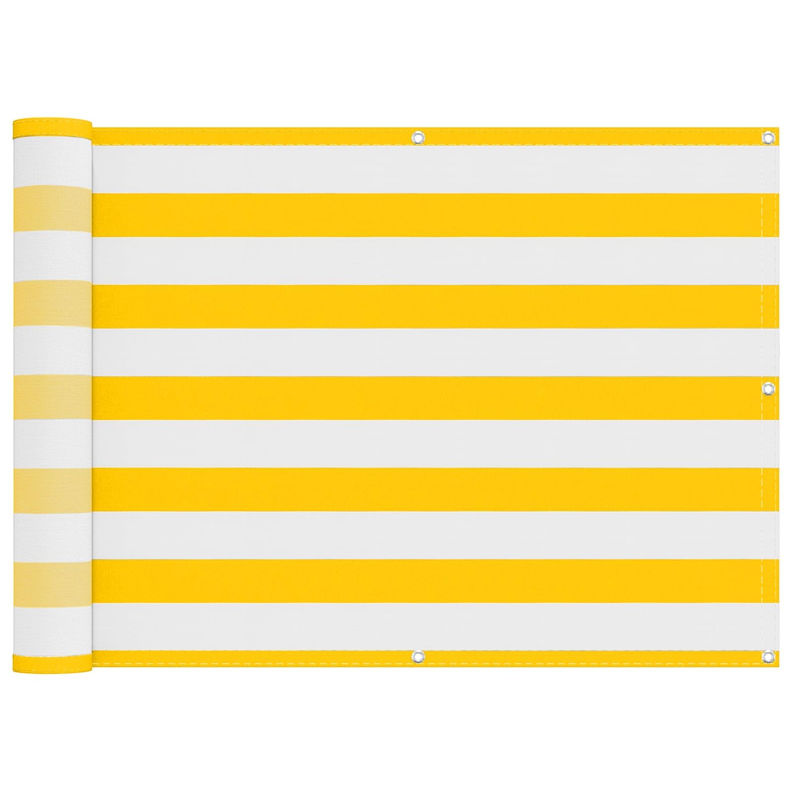 vidaXL Balcony Screen Yellow and White 75 x 200 cm, Balcony Shade Solution, Modern Striped Umbrella, UV-Resistant, Water-Resistant, Durable Terrace Sun Cover for Outdoor Spaces