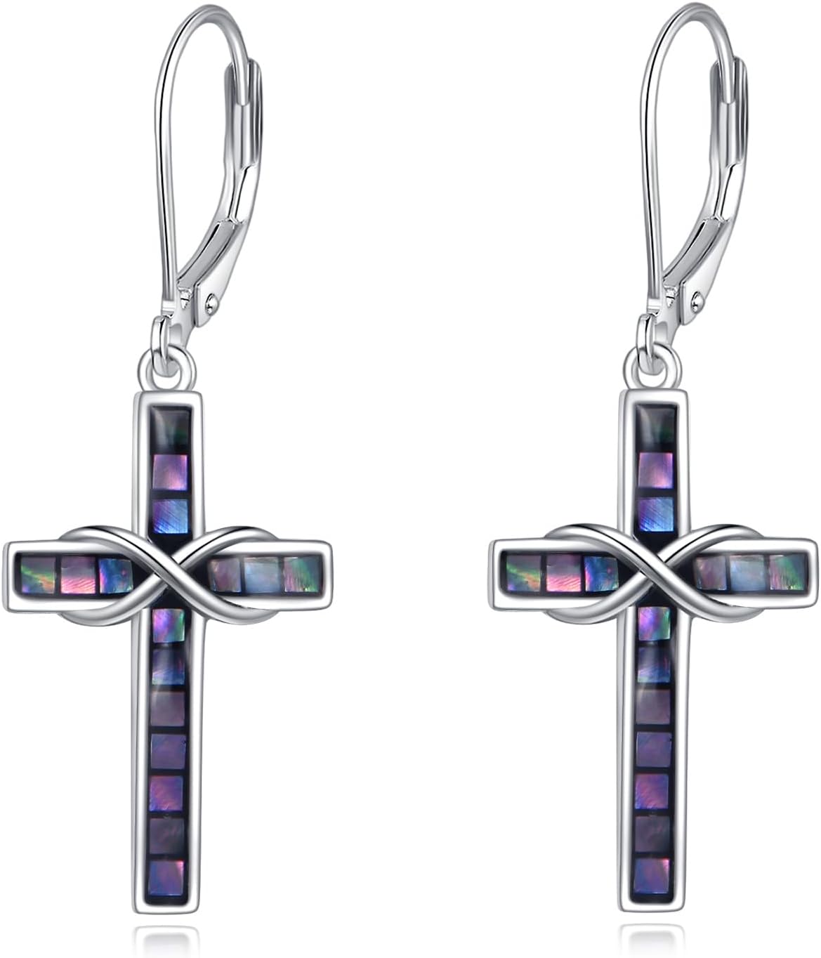 Infinity Cross Earrings S925 Sterling Silver Abalone/Turquoise/Opal Dangle Earrings Leverback Christian Jewelry For Women Lover Mother Gifts