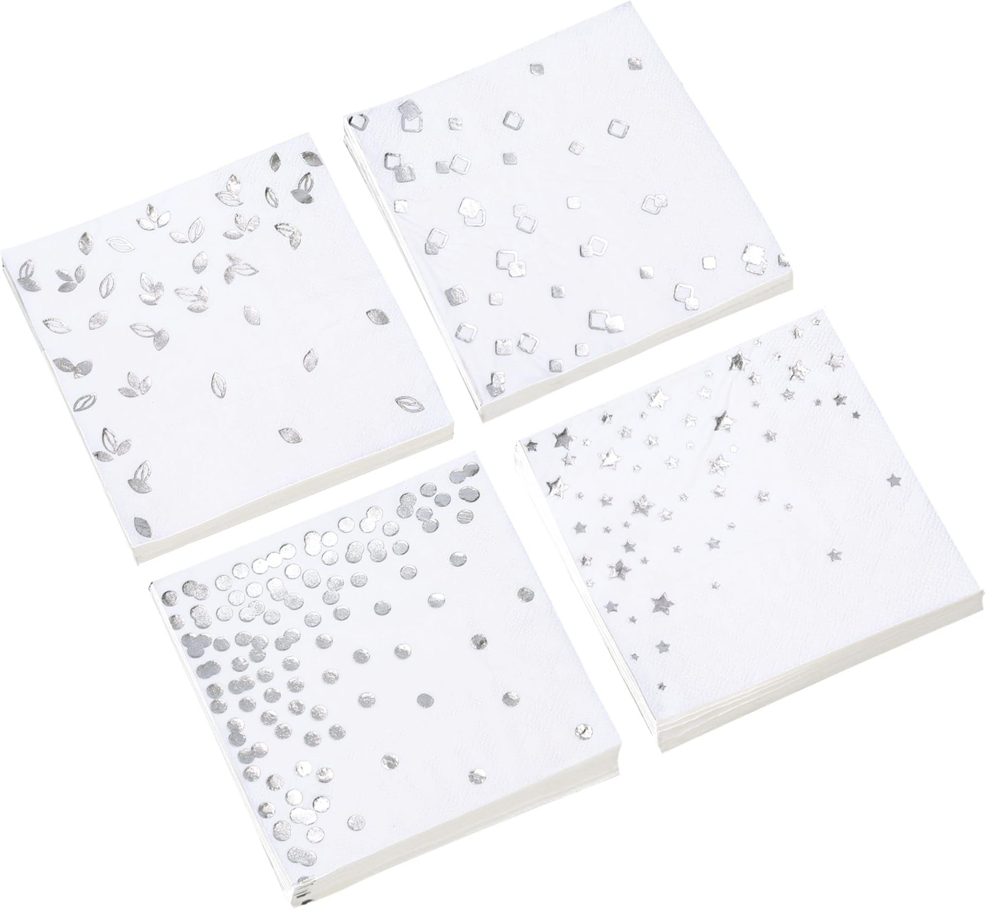 100 Silver Napkins - 4 Assorted Designs l 3-Ply Cocktail Napkins Paper Folded 5 x 5 Inches l Bar Napkins Disposable Party Napkin for Wedding Baby Shower Birthday (Assorted Pink)