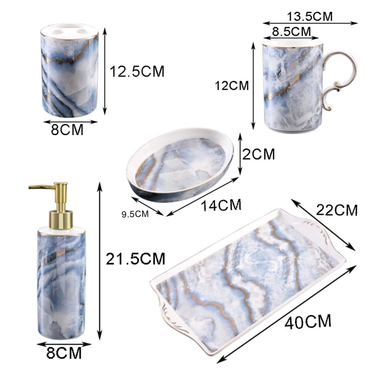Zestaw Akcesoriów łazienkowych Ceramiczny Zestaw Akcesoriów Łazienkowych Moda Marmurowy Wzór Zestaw Łazienkowy W Stylu Europejskim Na Prezent Na Parapetówkę Zestaw łazienkowy (Size : C)
