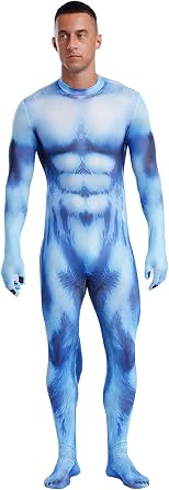 Lejafay Mens Animal Full Bodysuit Adult Costume with Tail Spandex Stretch Zentai Unitard Body Suit