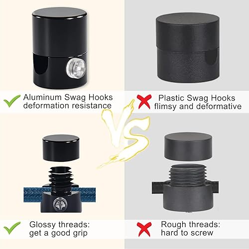 Miniatura 5 de Paquete de 6 ganchos de techo mejorados para luces colgantes, ganchos negros para luz de techo, gancho de aluminio súper carga, gancho moderno para