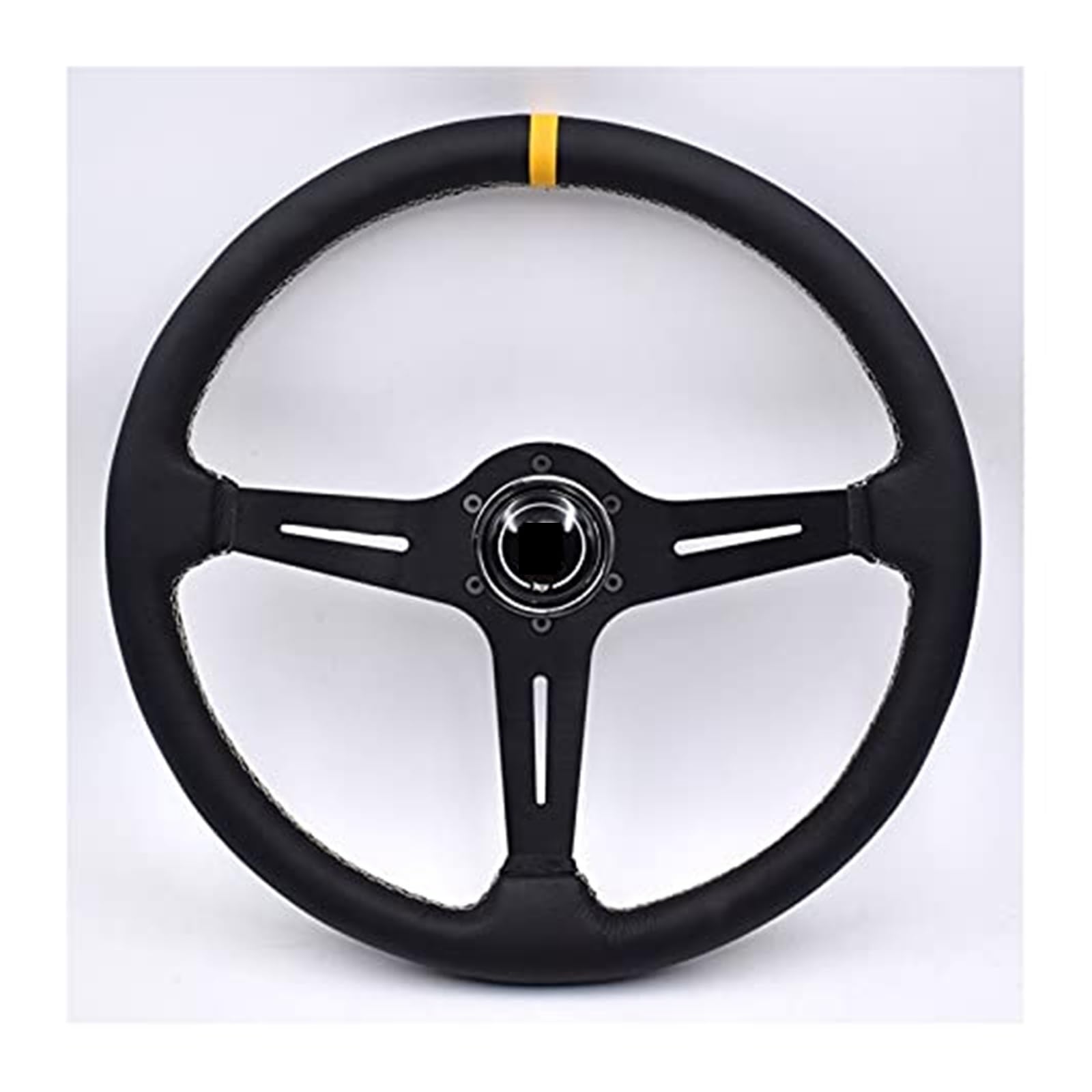 Volante Deportivo Volante 380 mm / 15 Pulgadas Coche de Volante de Deriva de Cuero Real Cubierta Volante Coche(Black)