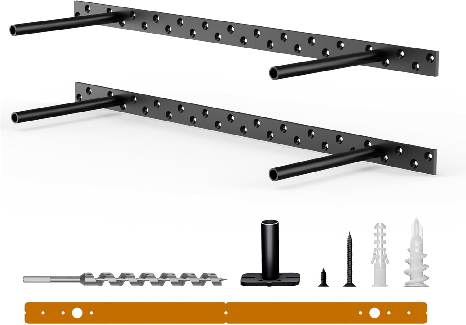 2pcs Floating Shelf Bracket Heavy Duty Floating Mantel Bracket Black Metal Decorative Floating Shelf Hardware Hidden Shelving Mounting Brackets (22″X6″X1″)