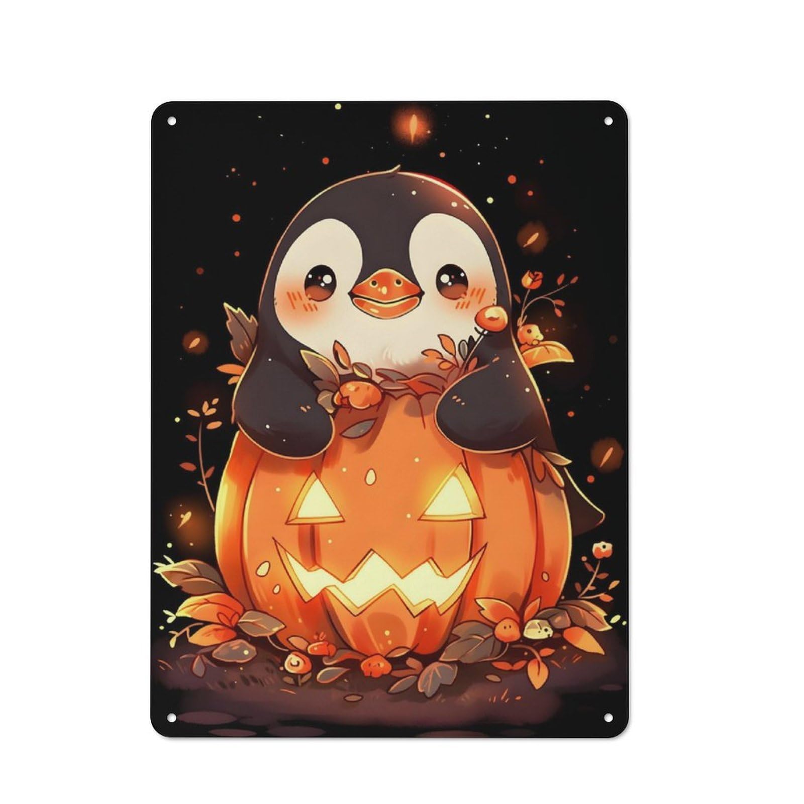 Junmoney Penguin Pumpkin 40X30cm Rustic Metal Sign With For Home Office Or Studio, Gift For Studio Owners During The Christmas Season
