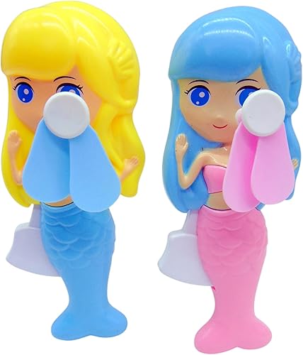 Westmon Works Ventilador de sirena para niñas, ventilador de mano portátil con botón de presión, juego de 2