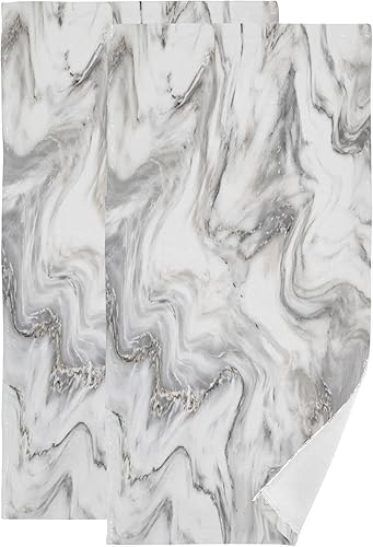 MATEKULI Paquete de 2 toallas de mano de mármol gris y blanco para baño, microfibra suave, absorbente, moderna, abstracta con textura de mármol