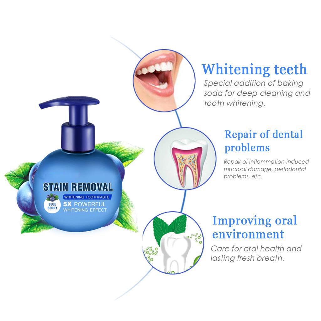 Baking soda Toothpaste,Intensive Stain Remover Whitening Toothpaste Anti Bleeding Gums for Brushing Teeth (Passion Fruit,Blueberry)