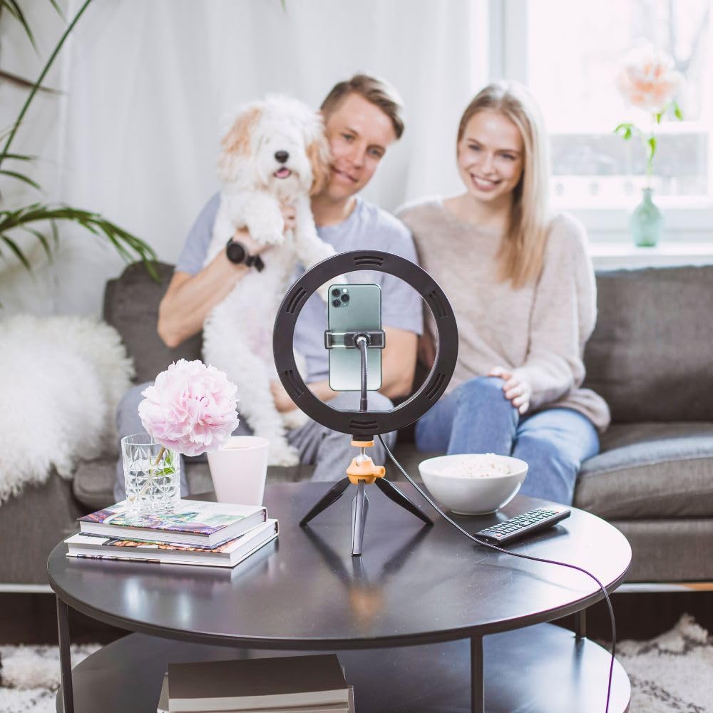 KODAK LED Selfie Ring Light - Trépied, Smartphones 25 cm de Diamètre, Luminosité et Balance des Couleurs Réglables, 1600 Lumens, Idéal pour Instagram, Snapchat, TikTok et Plus - Blanc