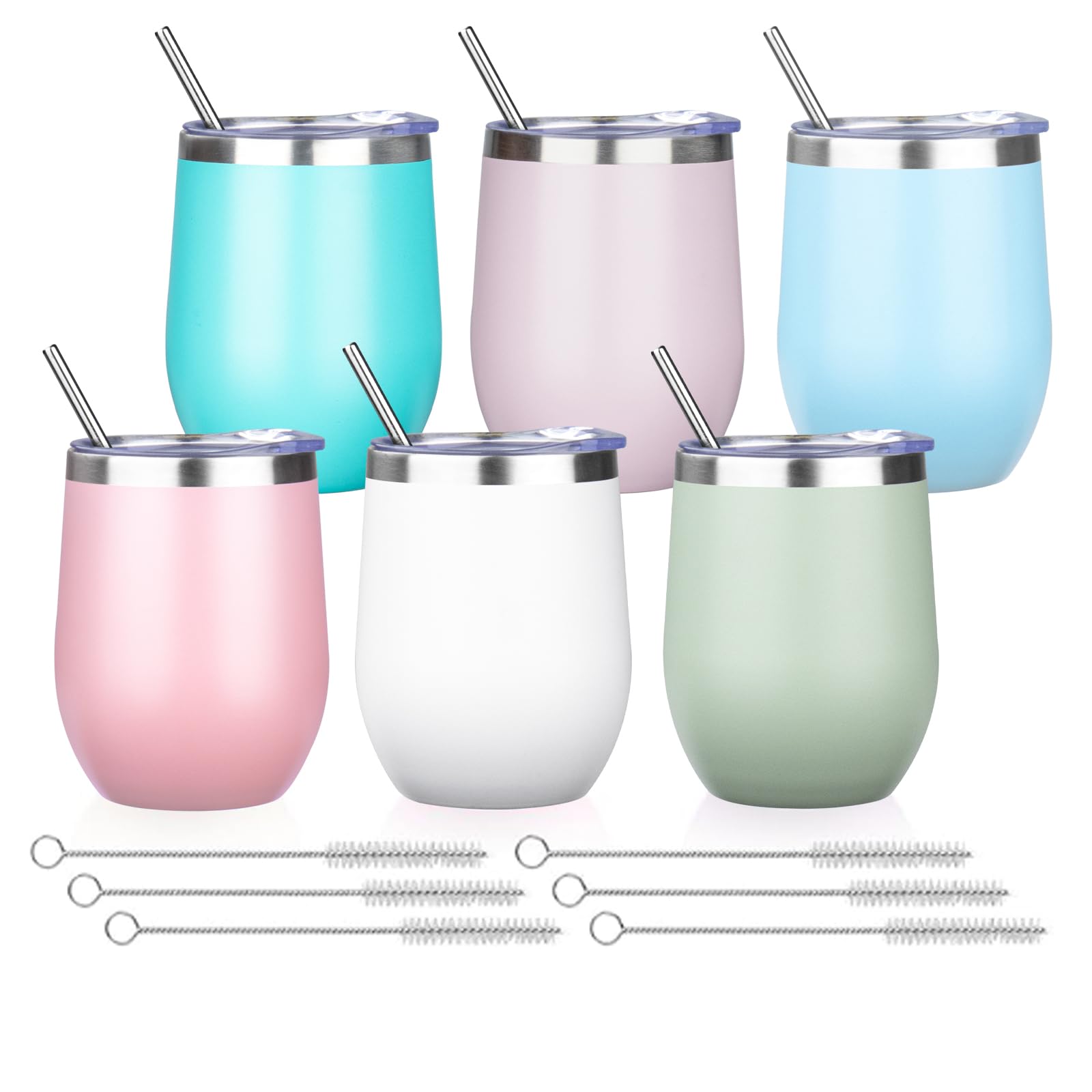 Photo 1 of MEZMUT 12 Oz Insulated Wine Tumblers with Lids & Straws - 6 Pack