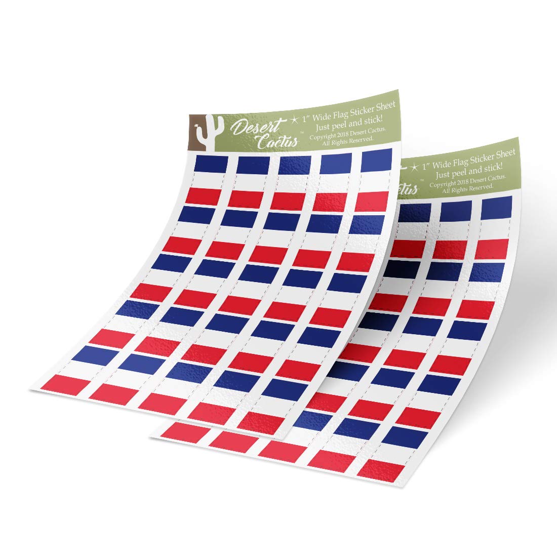 Desert Cactus France Flag Sticker 1 Inch Rectangle Sheets 50 Total Pieces Country Decal Kids Logo Scrapbook Car Vinyl Window Bumper Laptop French R