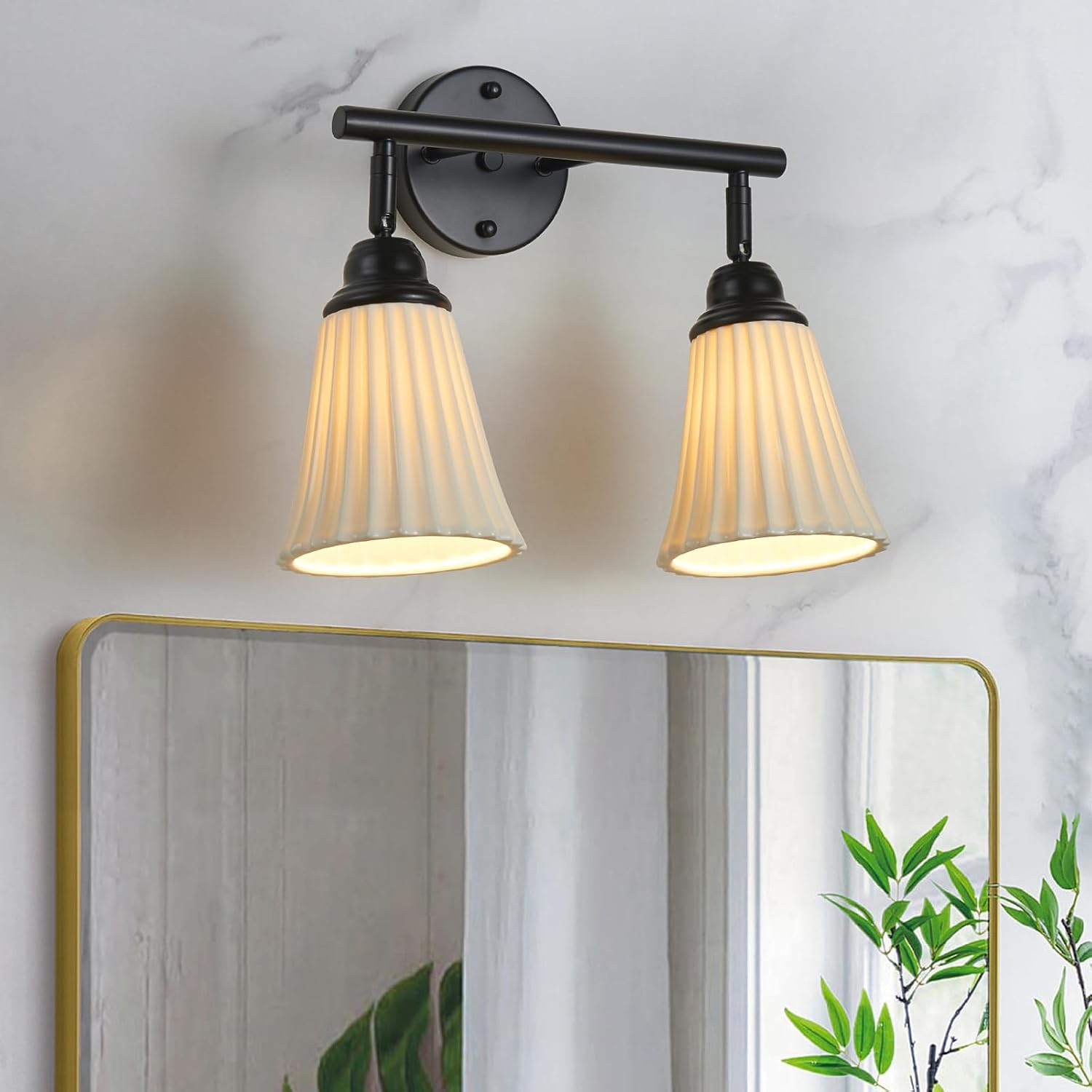 Fetason Modern Bathroom Light Fixtures with Ceramic Shades, 2-Light ...