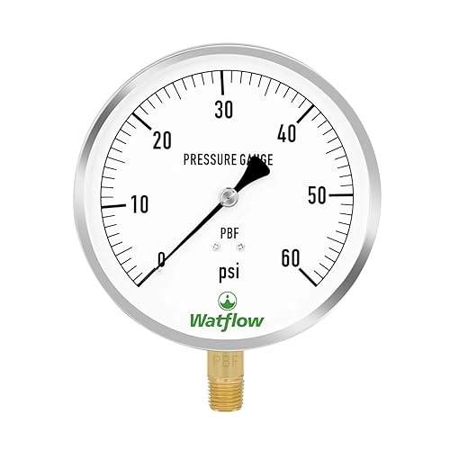 Watflow Medidor de presión de contratista sin plomo de 0-60psi, caja de acero inoxidable 304, 4-12 "Tamaño del dial, -1% de precisión, 14" NPT