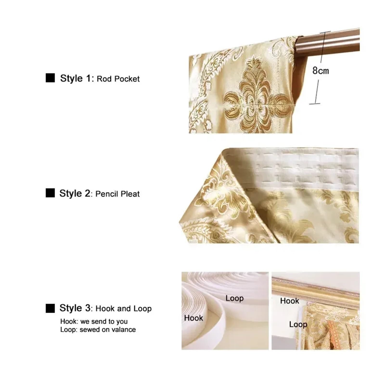 Cantonnière À Franges Rideaux for Salon, Chambre à Coucher, Salle à Manger, cantonnière de Luxe Royal, fenêtre Swag, Support d'arrière-Plan de Mariage(Gold,Rod Pocket_600CM Width)