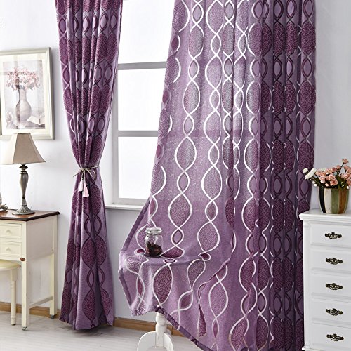 Napearl Semi Blackout Curtains For Bedroom, Jacquard Fabric Curtains With Intersect Geometry Pattern, Purple Curtain Drapes For Living Room, Set Of 2 Panels, Each 52 X 96 Inch #TOP2