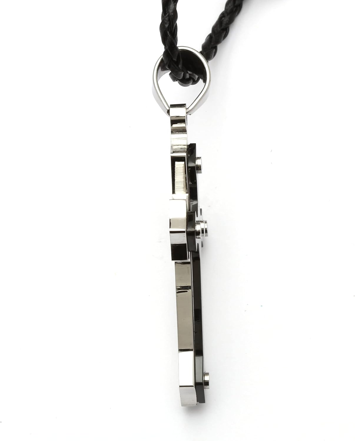 PalmBeach Black Ion Plated Stainless Steel Cross Pendant (33mm) and Rubber Cord Nekclace, 24 inch plus 3 inch extension