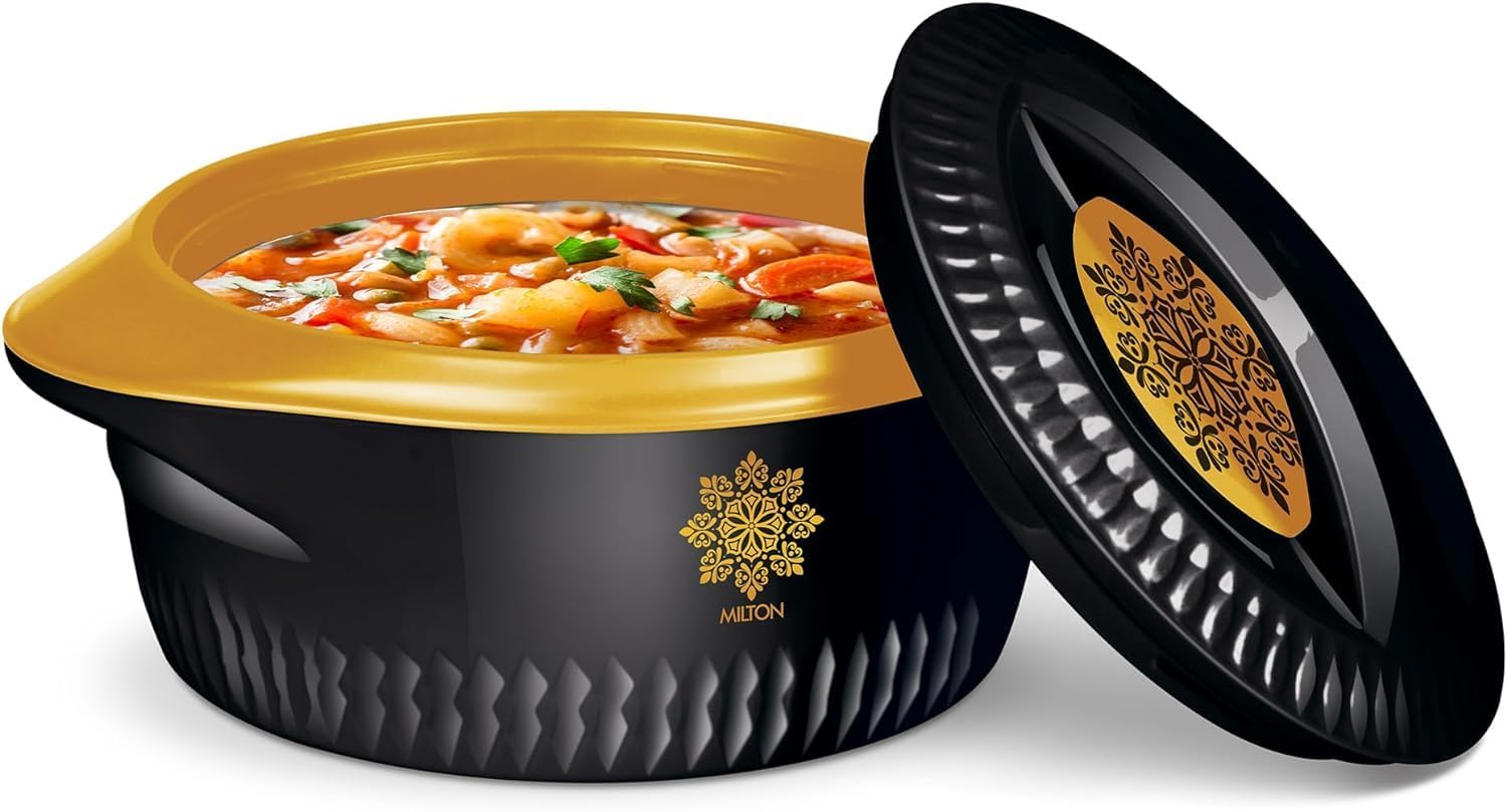 MILTON Royal Regular Casserole 3500/7500/10000, Set of 3, (3.5 Ltrs, 7.3 Ltrs, 9.5 Ltrs), Black Gold | BPA Free | Food Grade | PU Insulated | Hot & Cold (Intermediate)