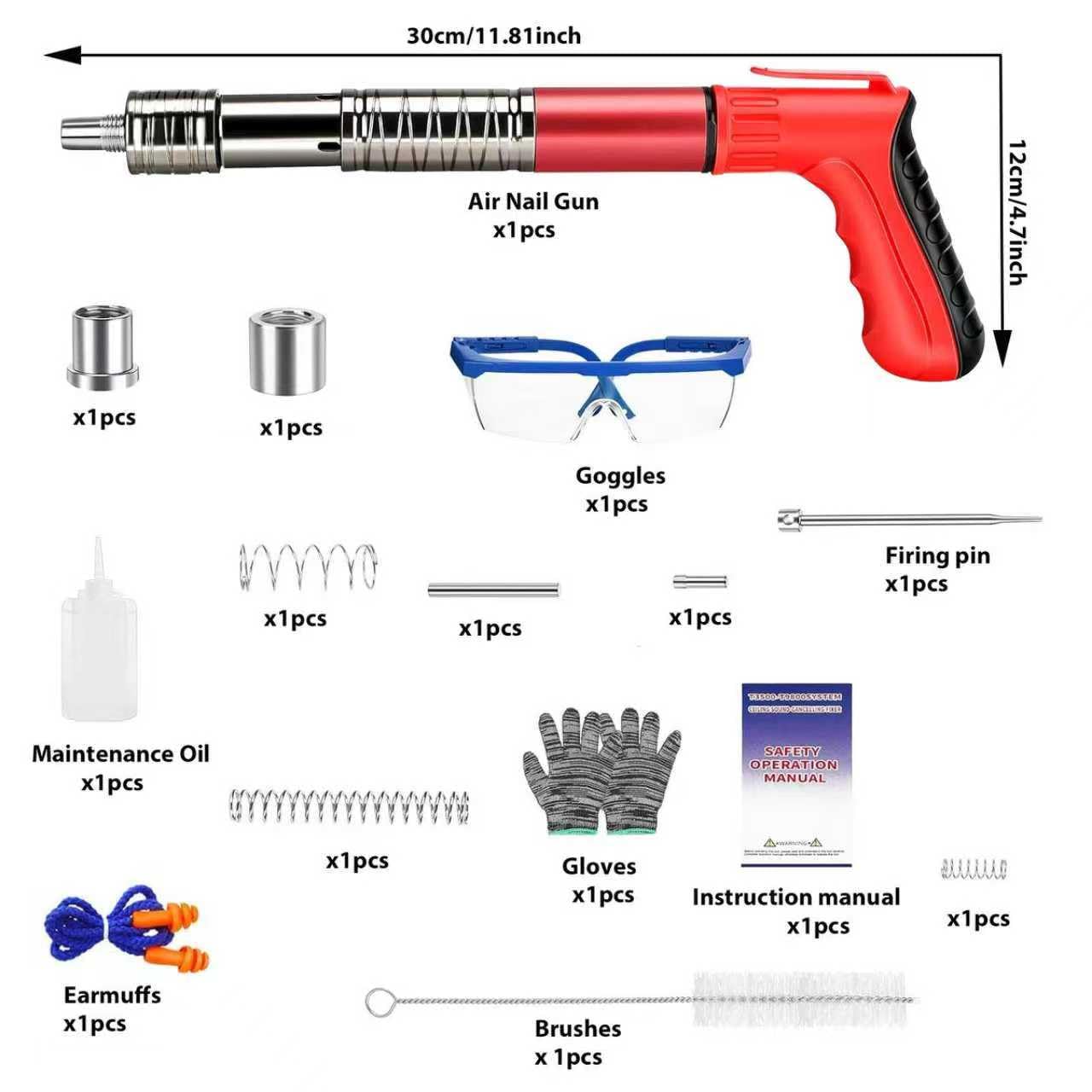 Sparachiodi Pistola, Spara Chiodi per Cemento e Ferro Chiodatrice Manuale Aria Compressa Acciaio Pieno Nail Gun Regolabile a 5 Velocità Attrezzo per Calcestruzzo Parete Legno