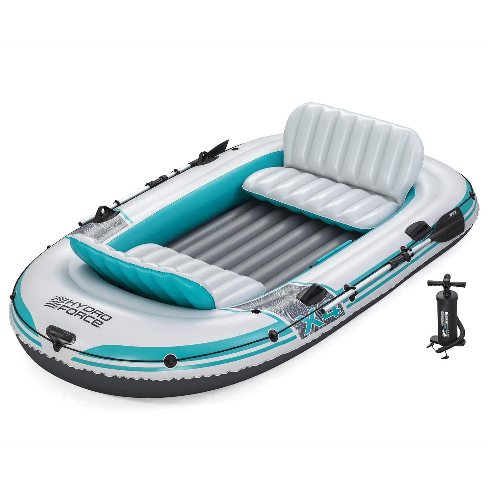 Bateau Gonflable Gris Blanc 3,15 x 1,65 m PVC Robuste avec rames en Aluminium, Pompe à Main, Sac de Transport, Supports de Canne, œillets de Moteur, capacité 500 kg