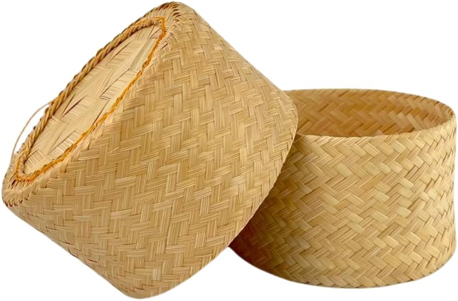 Handcrafted Woven Bamboo Sticky Rice Containers, 4.5 Inches, Traditional Thai Serving Basket (1)