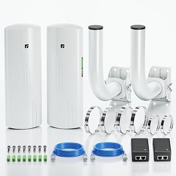 Wireless Bridge Point to Point Outdoor WiFi with Poles Included, Wireless Network Expansion Kit, High Speed 5G | 2 Units Bridge Kit Complete Pre-Configured - P2P 1000Mbps 5Km2Pack