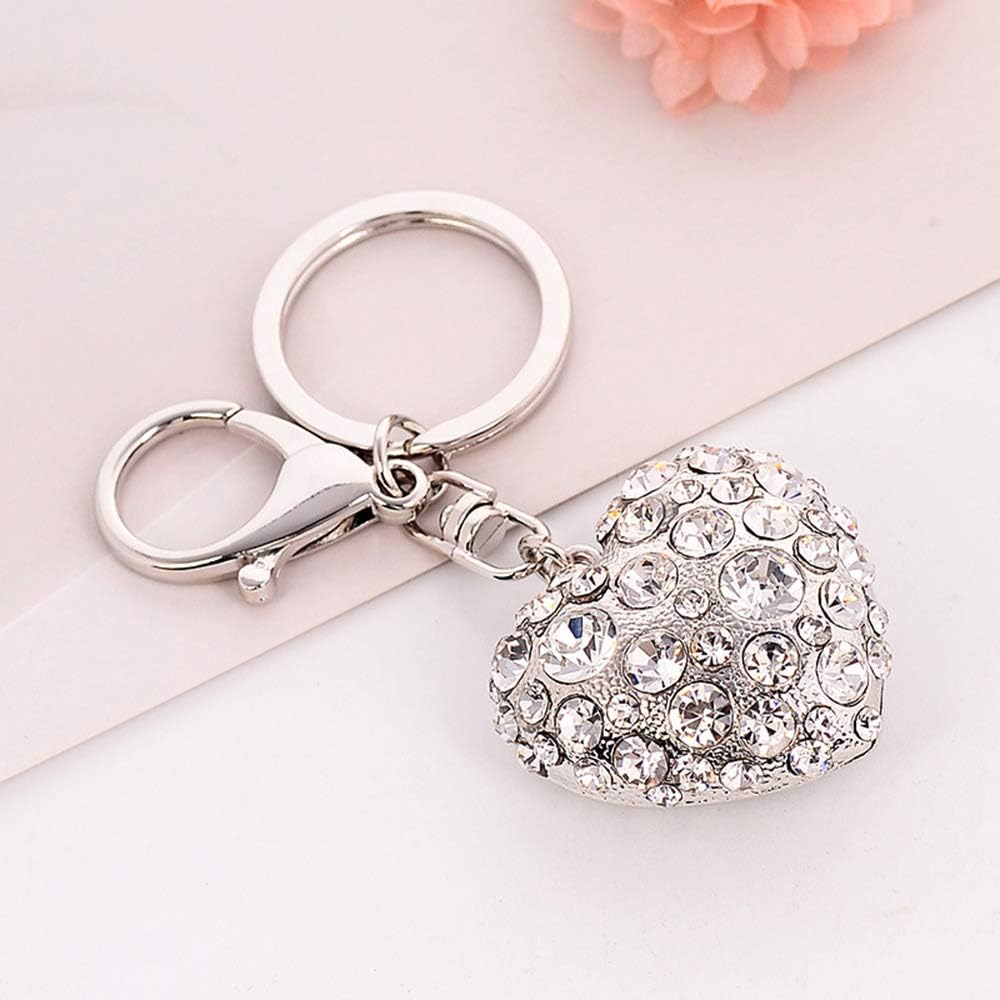 Heart Shape Crystal Rhinestone Fashion Keychain Keyring Sparkling Key Ring Key Chain Charm Purse Pendant Handbag Bag Decoration Holiday Gift(Silvery)