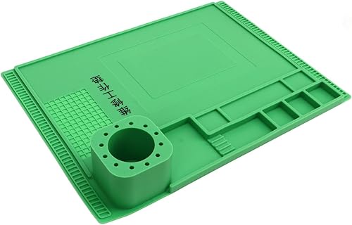 Alfombrilla de soldadura, 15.7x11.8 in ranuras para destornillador, almohadilla de reparación de silicona, buena resistencia, aislamiento térmico