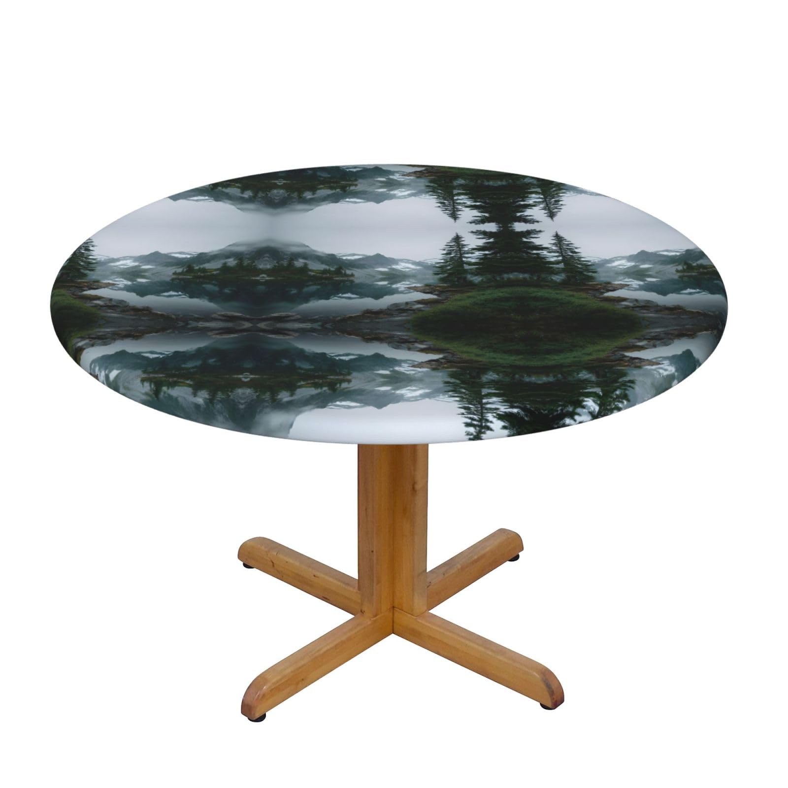 EZDLOWVBA Glacier Lake print Round Tablecloth with Elastic Fits Tables Outdoor Tablecloth,Stain Resistant Table Cover for Kitchen Dining Parties