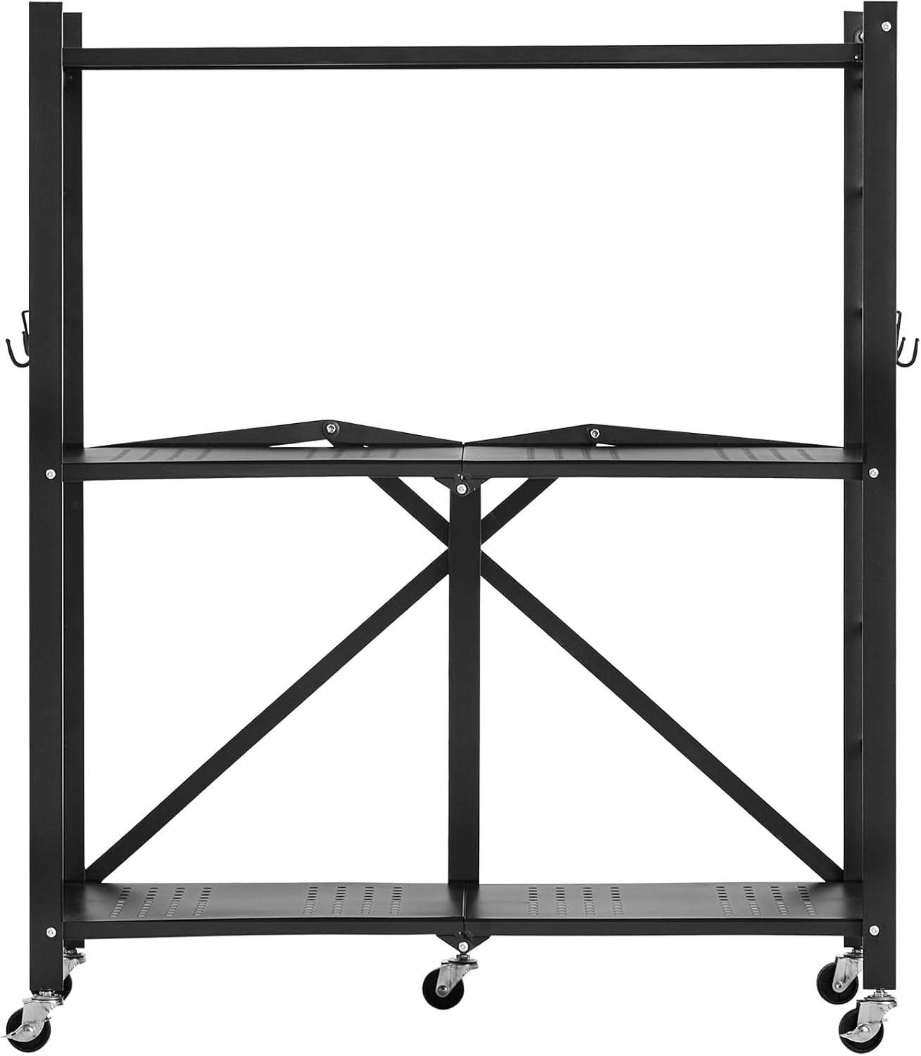 VEVOR 3-Tier Foldable Storage Shelf, 30W x 13D x 36H Inch Folding Metal Rack Shelving Unit, No Assembly Organizer Shelf with 5 Wheels & 4 Hooks for Pantry, Kitchen, Garage, Basement, Black - Image 9