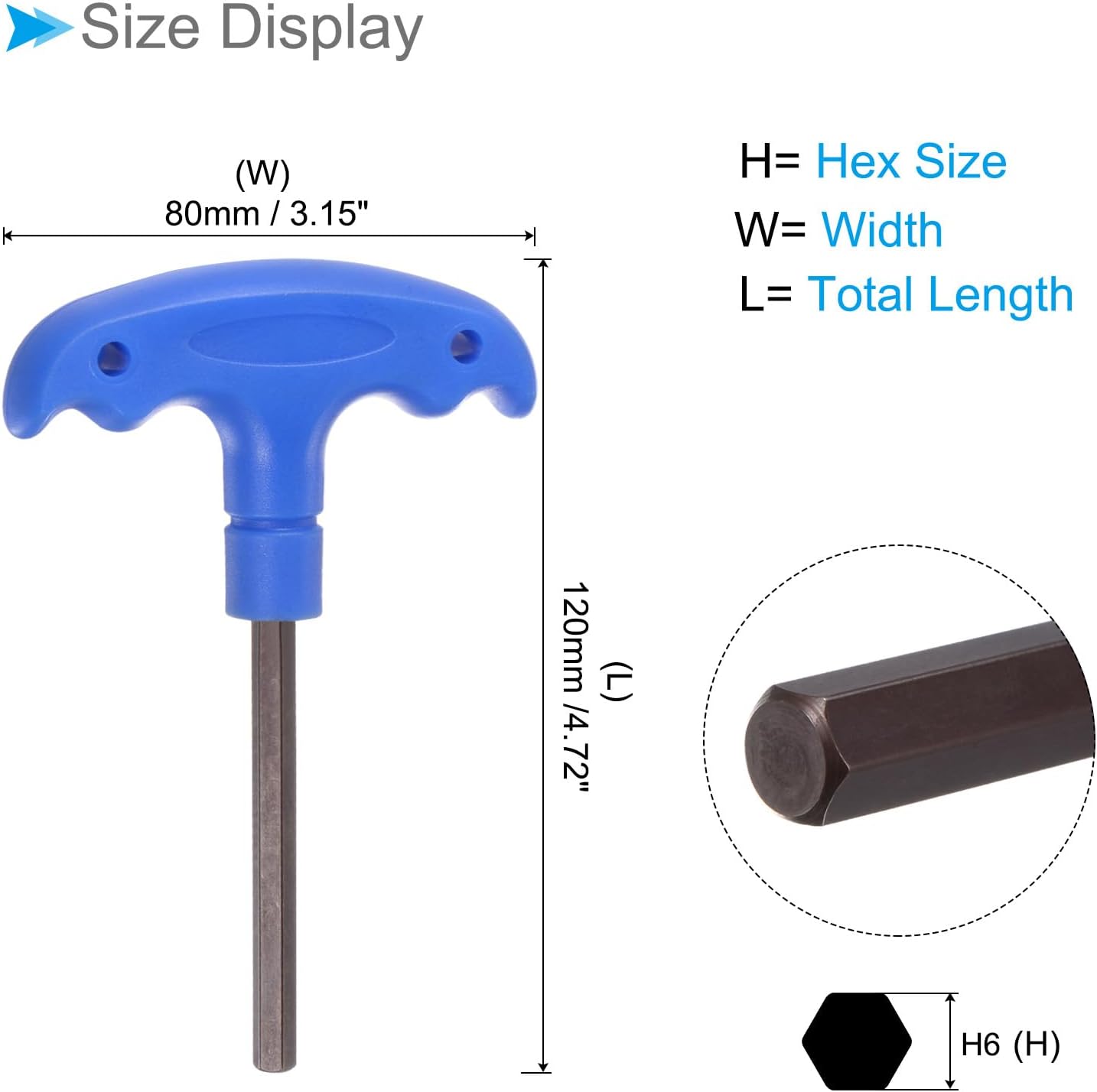 T-Handle Hex Key, H6 6mm Hex, S2 Steel Metric T-Key Wrench - (Applications: for Basic Home Repair and Mechanical Maintenance), 2-Pieces